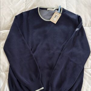 Peter Millar Navy Crewneck Sweater with Light Trim
